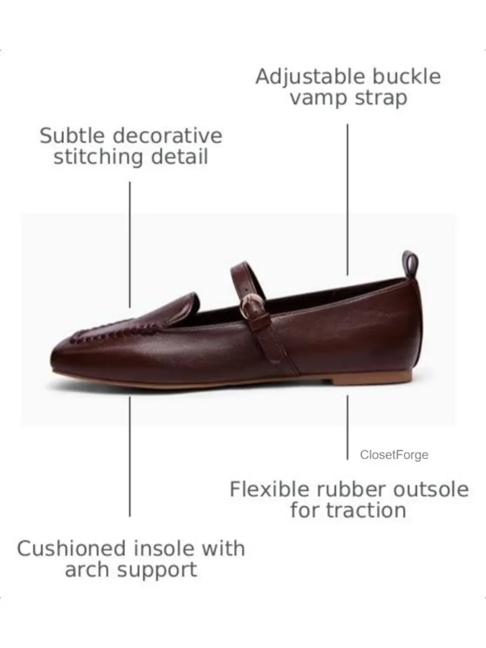 Women's Square Toe Faux Leather Mary Jane Ballet Flats Work Office Comfortable